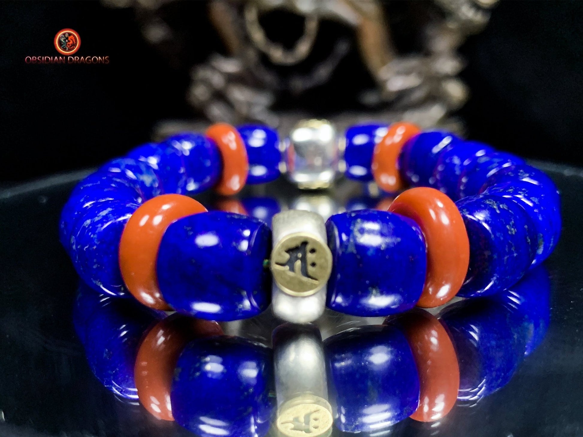 Bracelet en lapis lazuli rare- protection bouddhiste sah | obsidian dragons
