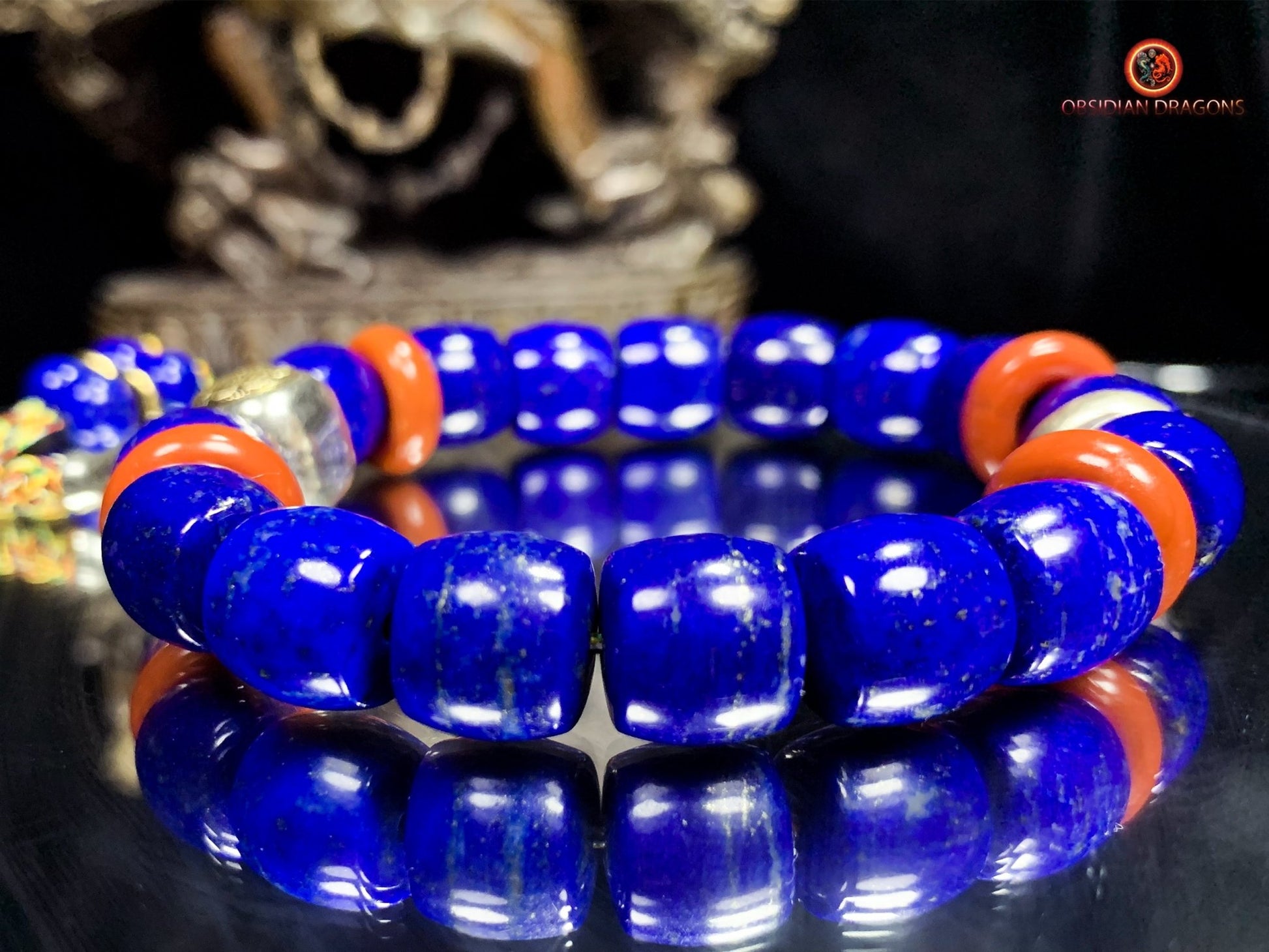 Bracelet en lapis lazuli rare- protection bouddhiste sah | obsidian dragons