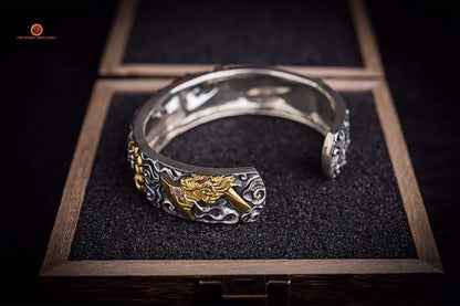 Bracelet Manchette Dragon Yazi en Argent - Force et Protection | obsidian dragons