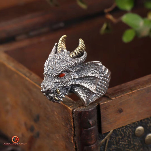 Chevalière Dragon - Argent 925 - Protection Feng Shui | obsidian dragons