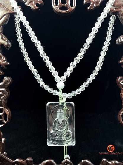 Collier Bouddhiste en Cristal de Roche Gemme du Bouddha Amitabha | obsidian dragons