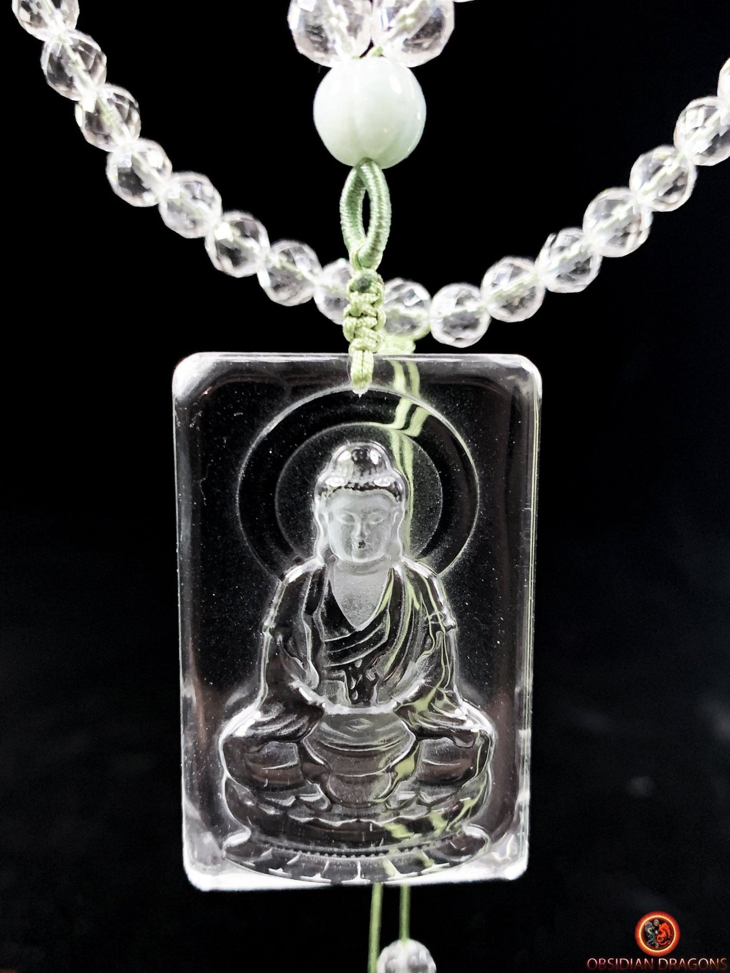 Collier Bouddhiste en Cristal de Roche Gemme du Bouddha Amitabha | obsidian dragons