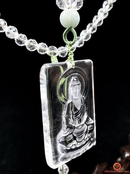 Collier Bouddhiste en Cristal de Roche Gemme du Bouddha Amitabha | obsidian dragons