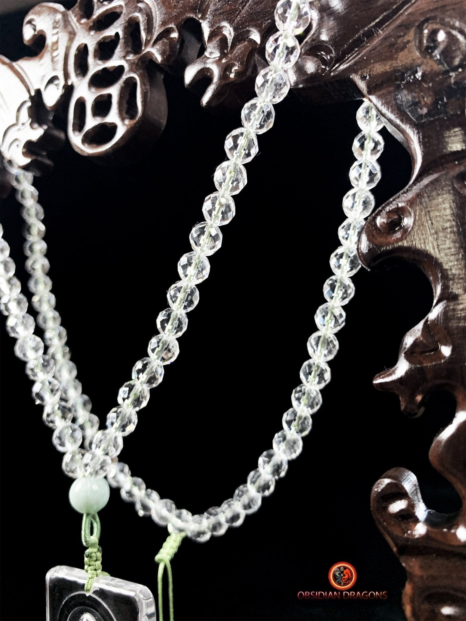 Collier Bouddhiste en Cristal de Roche Gemme du Bouddha Amitabha | obsidian dragons