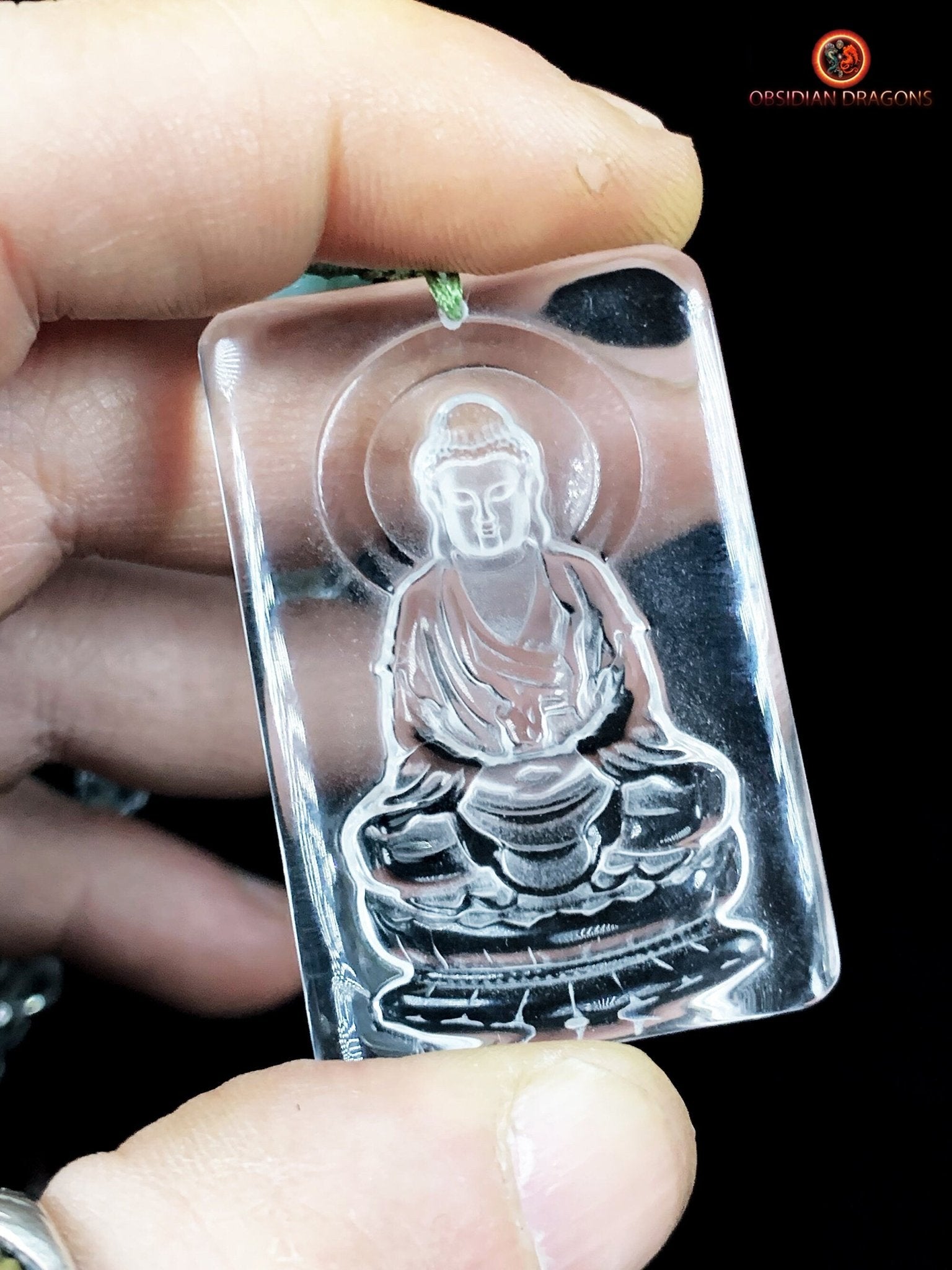 Collier Bouddhiste en Cristal de Roche Gemme du Bouddha Amitabha | obsidian dragons