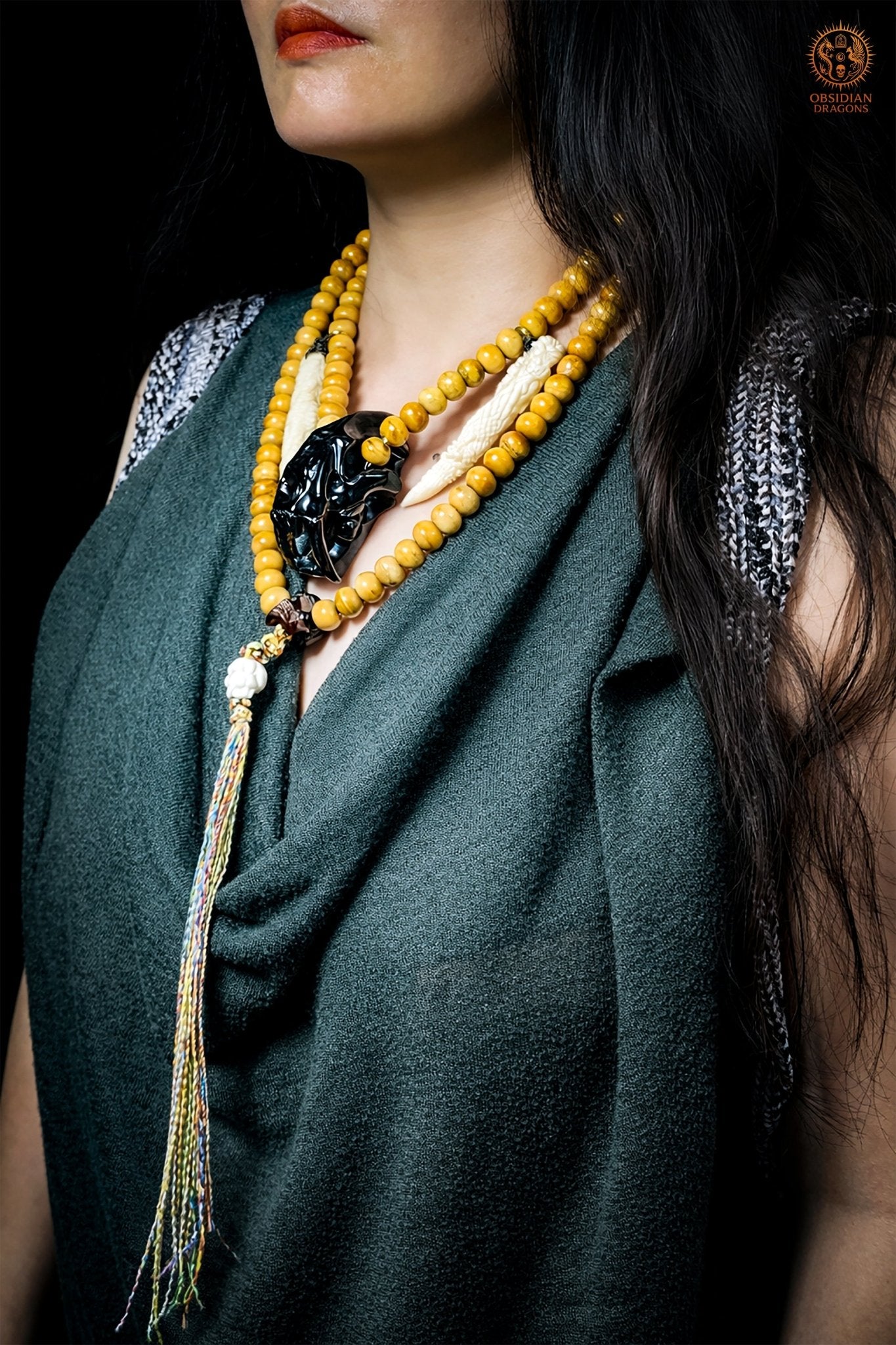 Collier Chaman - Mala Totem 108 perles – Tigre à dents de sabre - obsidian dragons