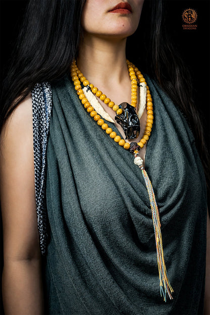 Collier Chaman - Mala Totem 108 perles – Tigre à dents de sabre - obsidian dragons