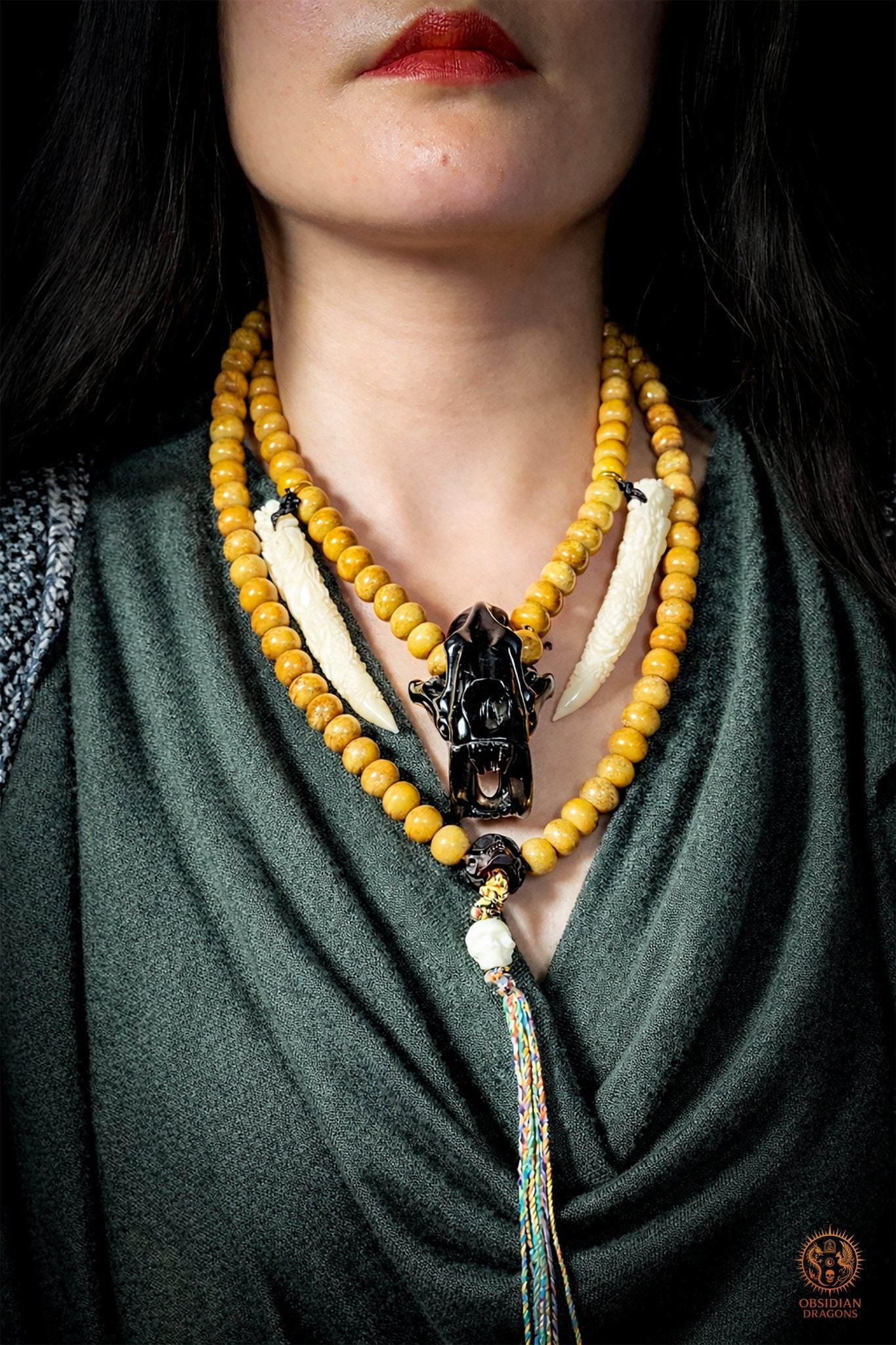 Collier Chaman - Mala Totem 108 perles – Tigre à dents de sabre - obsidian dragons