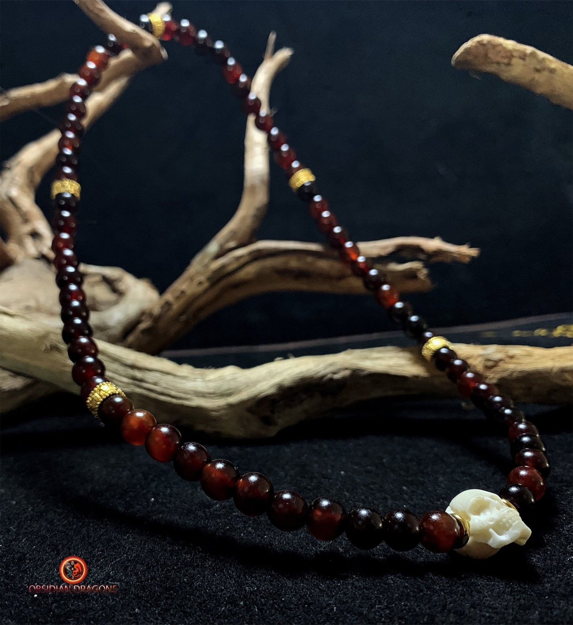 Collier Crâne Artisanal - corne et os de buffle - Pièce Signature | obsidian dragons