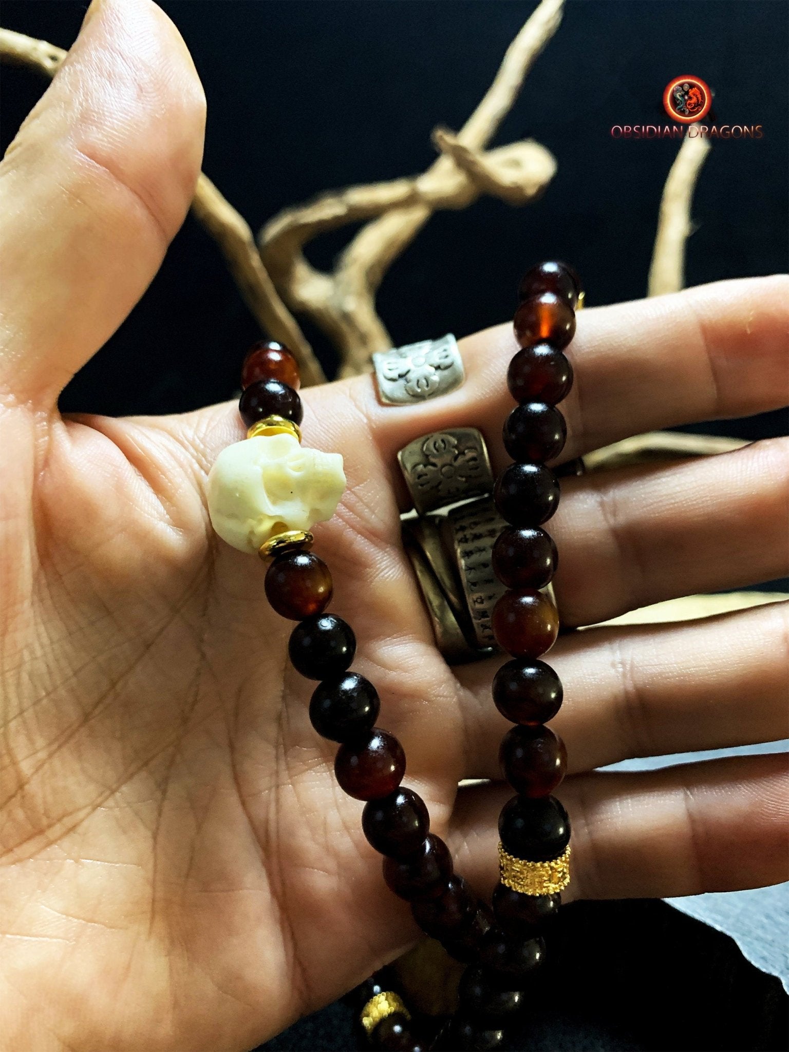 Collier Crâne Artisanal - corne et os de buffle - Pièce Signature | obsidian dragons