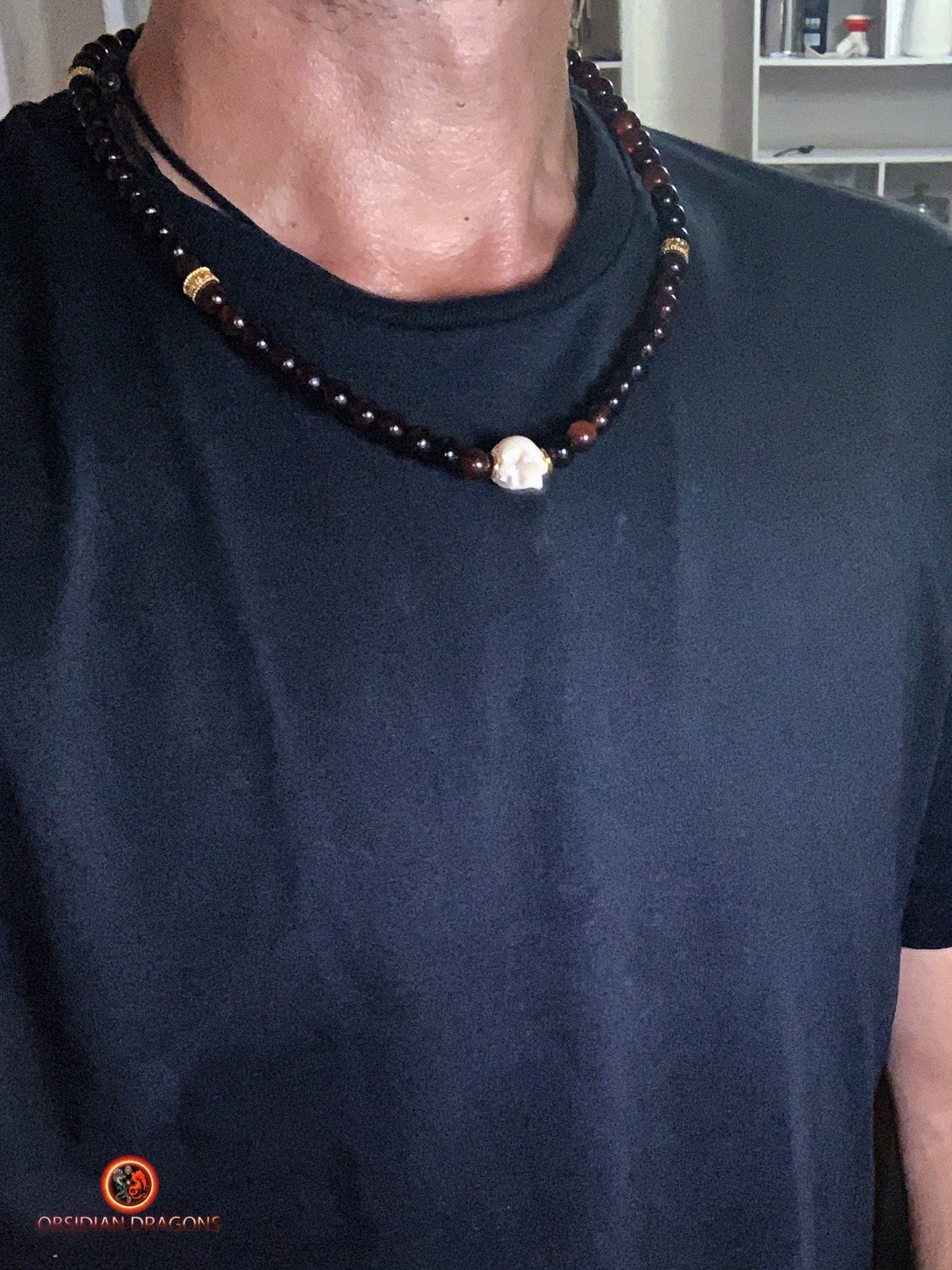 Collier Crâne Artisanal - corne et os de buffle - Pièce Signature | obsidian dragons