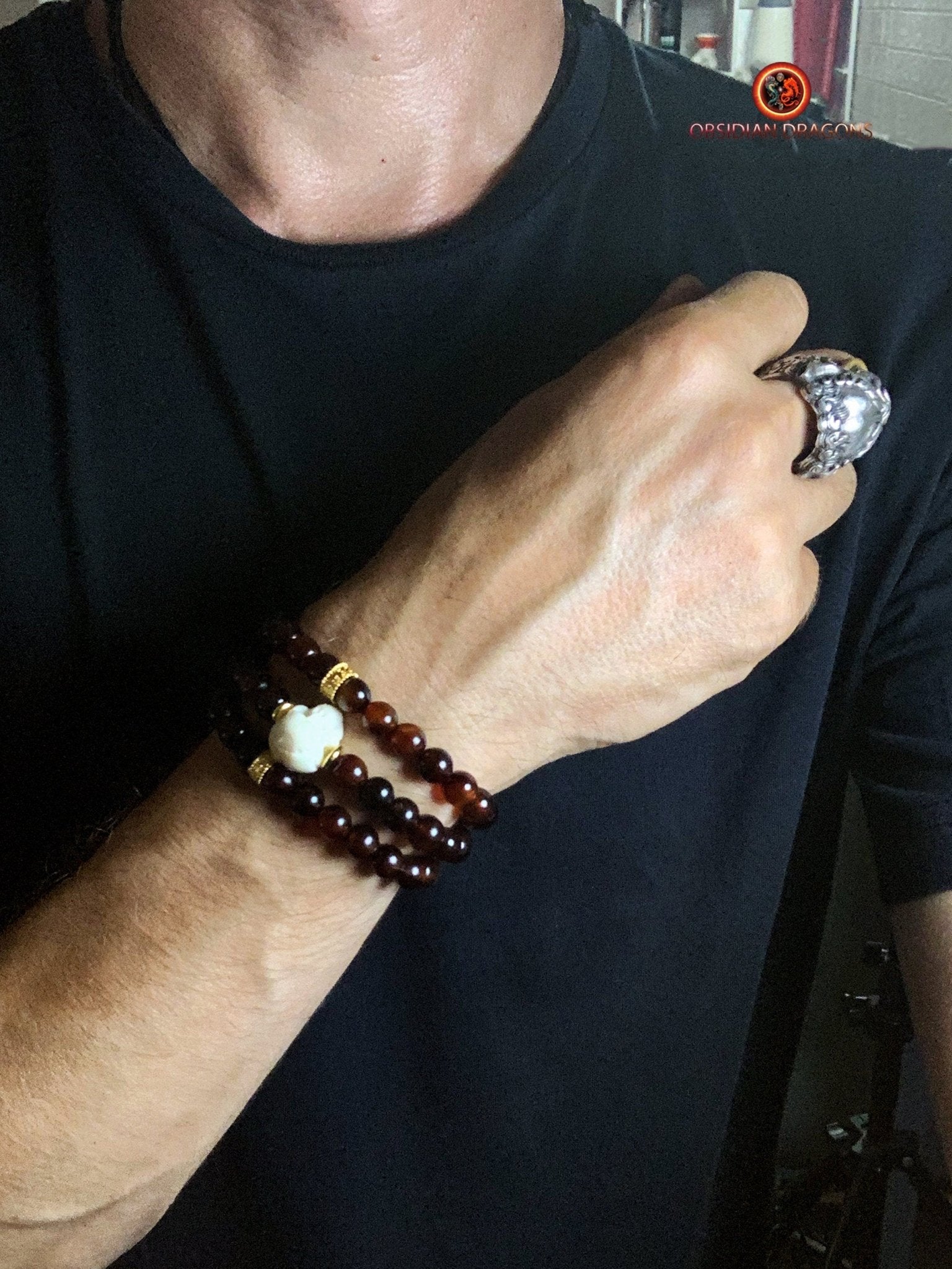 Collier Crâne Artisanal - corne et os de buffle - Pièce Signature | obsidian dragons