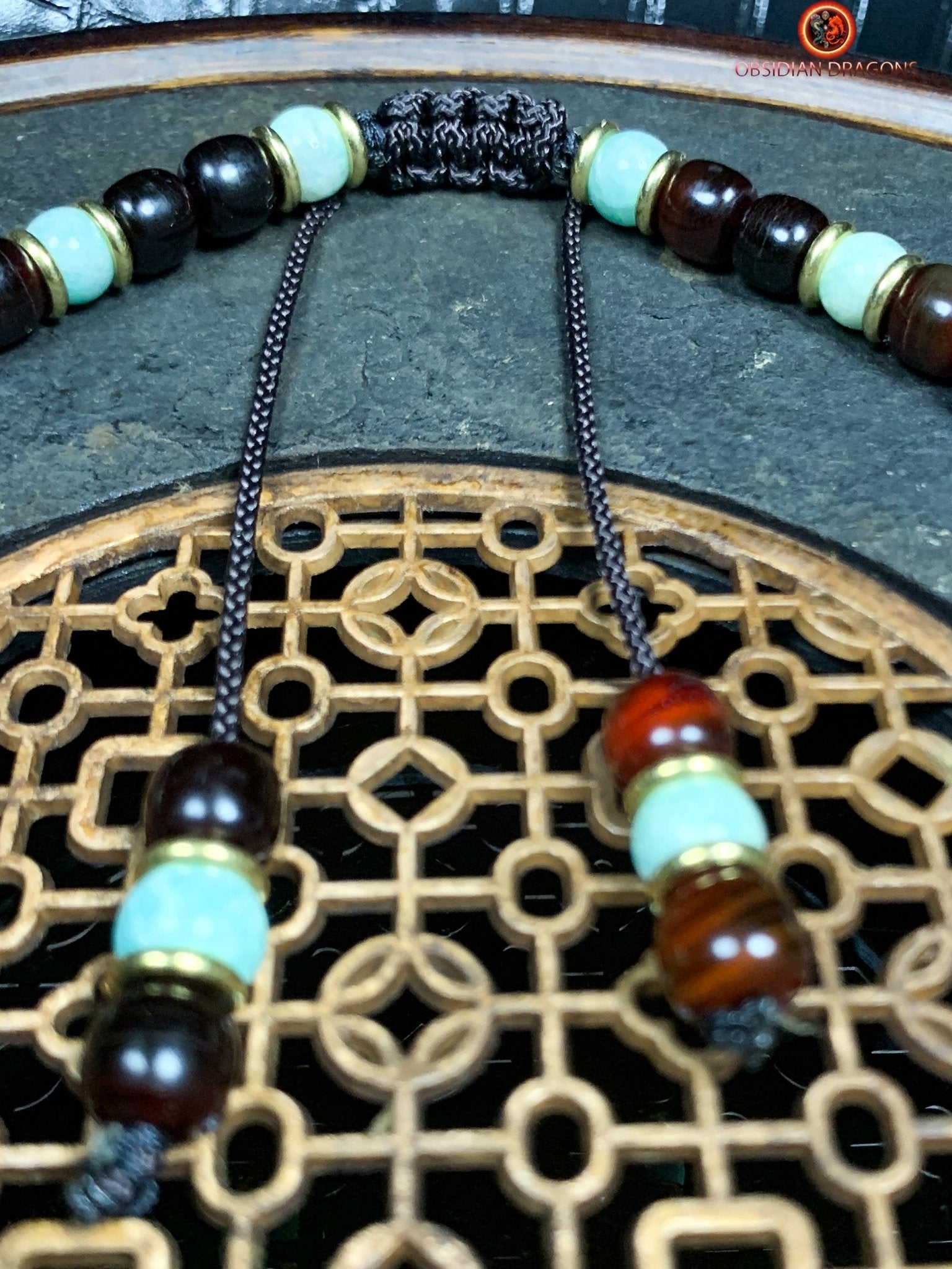 Collier DZI- DZI à 3 Yeux- Protection tibétaine | obsidian dragons