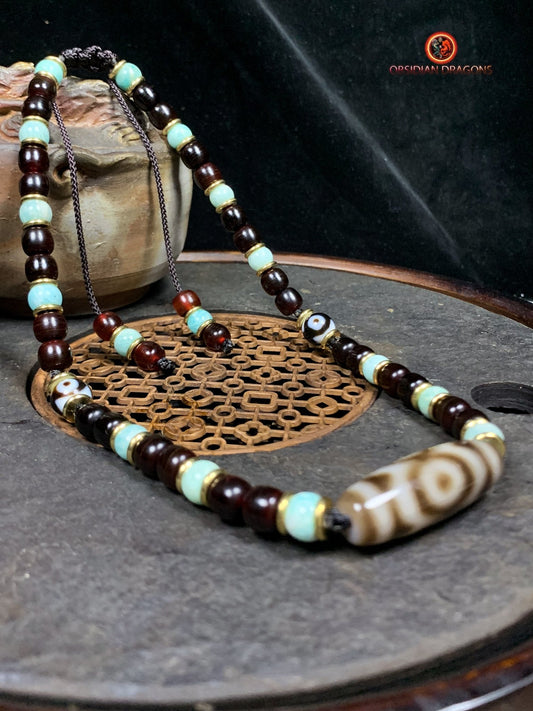 Collier DZI- Protection tibétaine- DZI à 3 Yeux | obsidian dragons