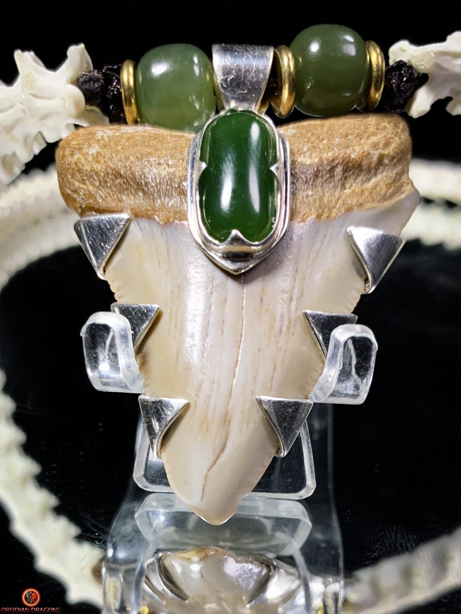 Collier Dent de Mégalodon et Vertèbres de Serpent – Collier Totem | obsidian dragons