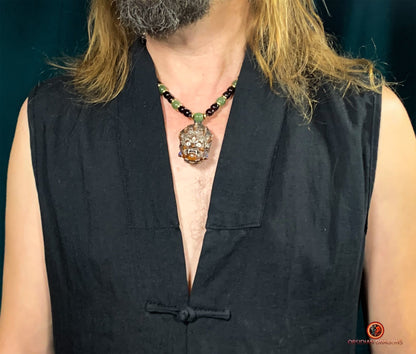 Collier bouddhiste tibétain rare - Pendentif Mahakala | obsidian dragons