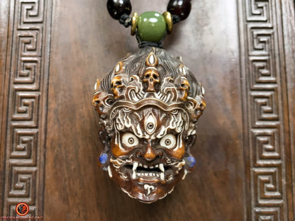 Collier bouddhiste tibétain rare - Pendentif Mahakala | obsidian dragons