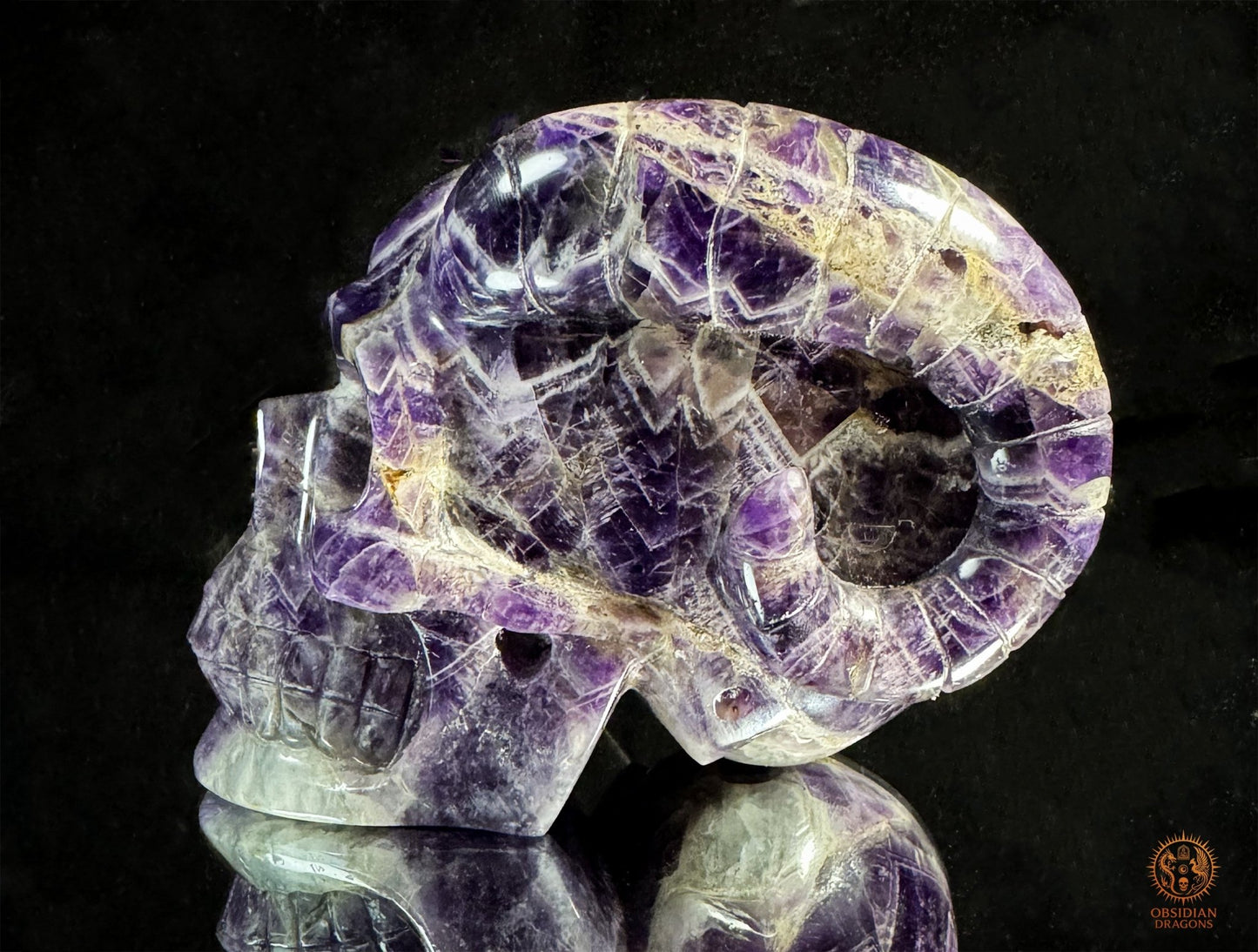 Crâne Cornu en Améthyste Chevron – Totem des Dieux Anciens | obsidian dragons