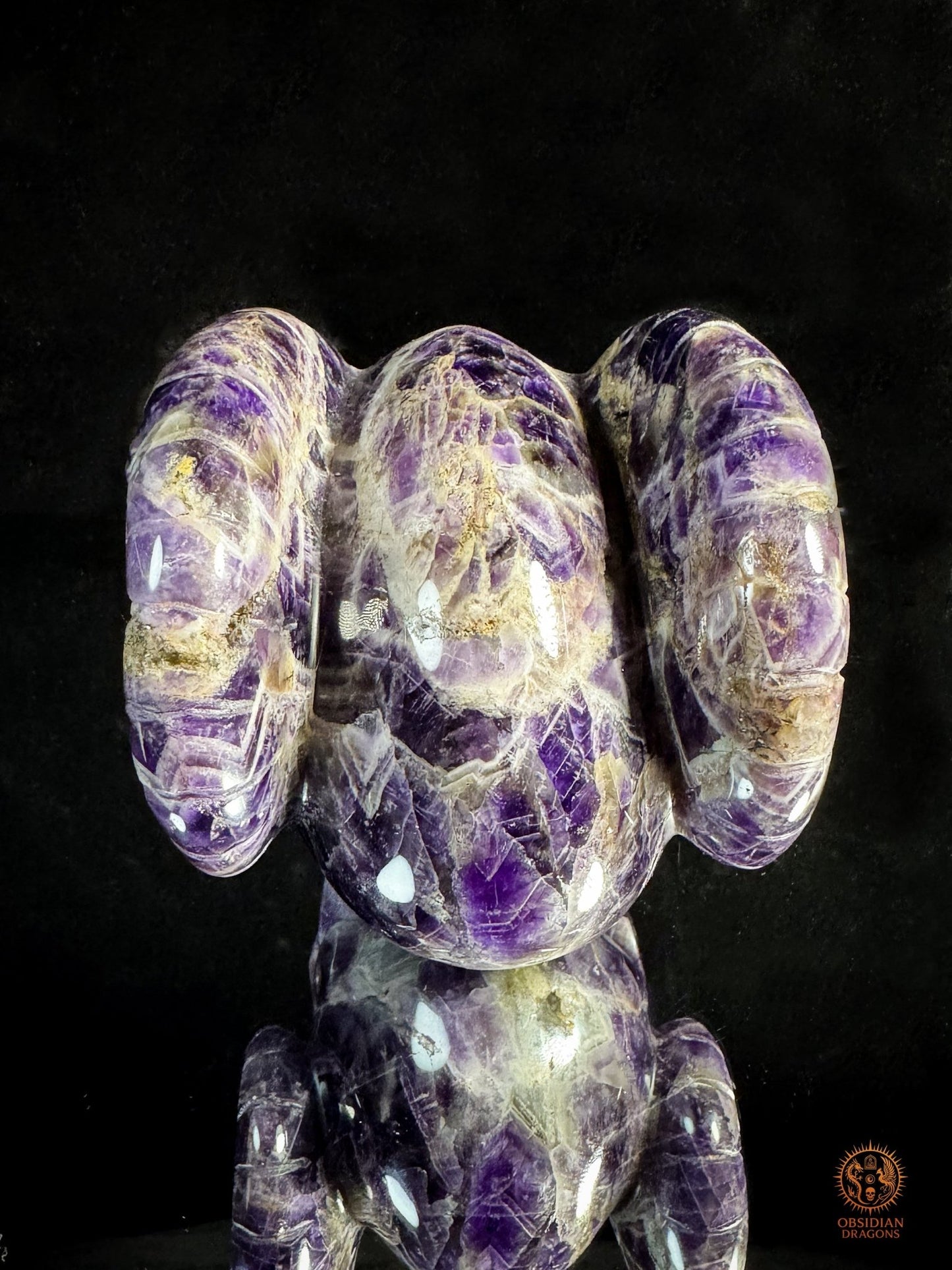 Crâne Cornu en Améthyste Chevron – Totem des Dieux Anciens | obsidian dragons