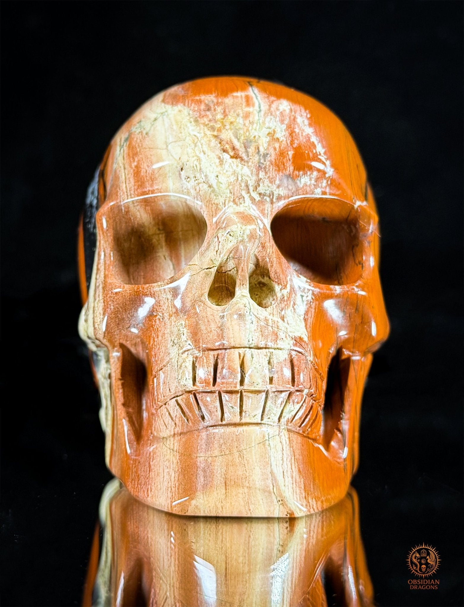 Crâne en Jaspe Rouge – Sculpture en Pierre Naturelle – Pièce Unique | obsidian dragons