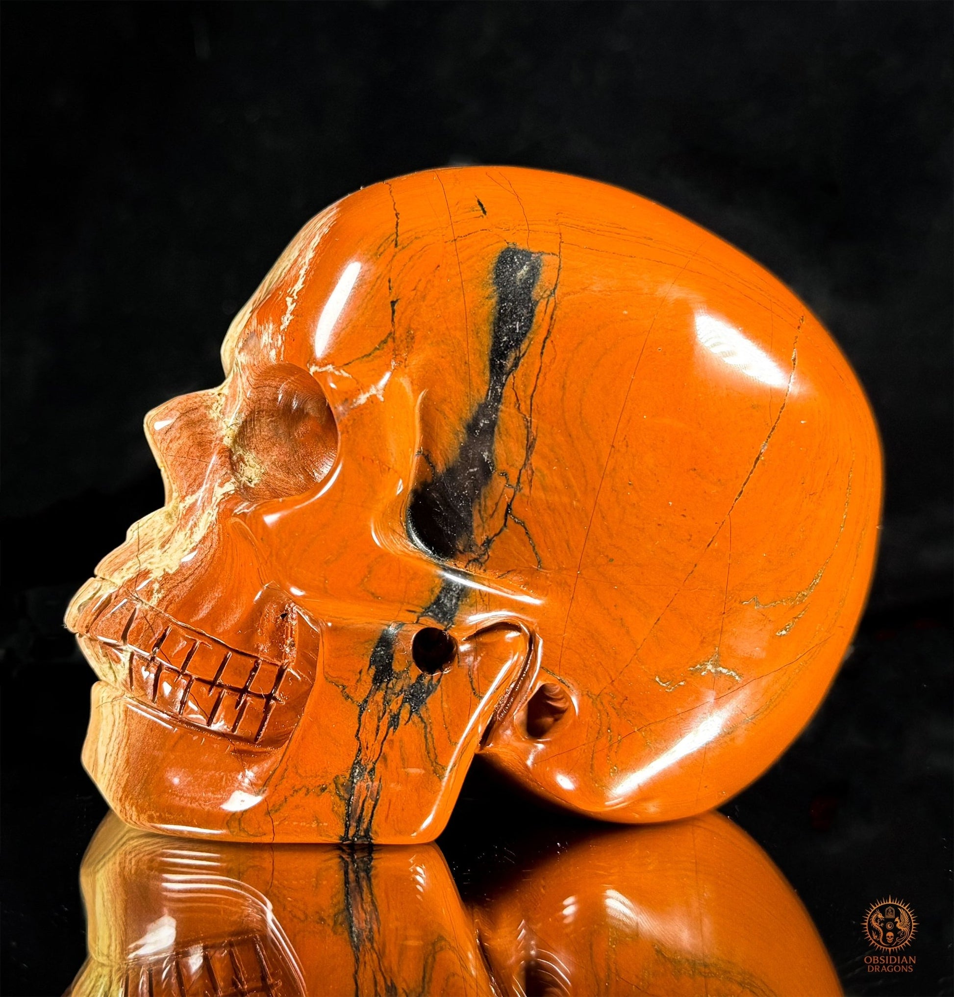 Crâne en Jaspe Rouge – Sculpture en Pierre Naturelle – Pièce Unique | obsidian dragons