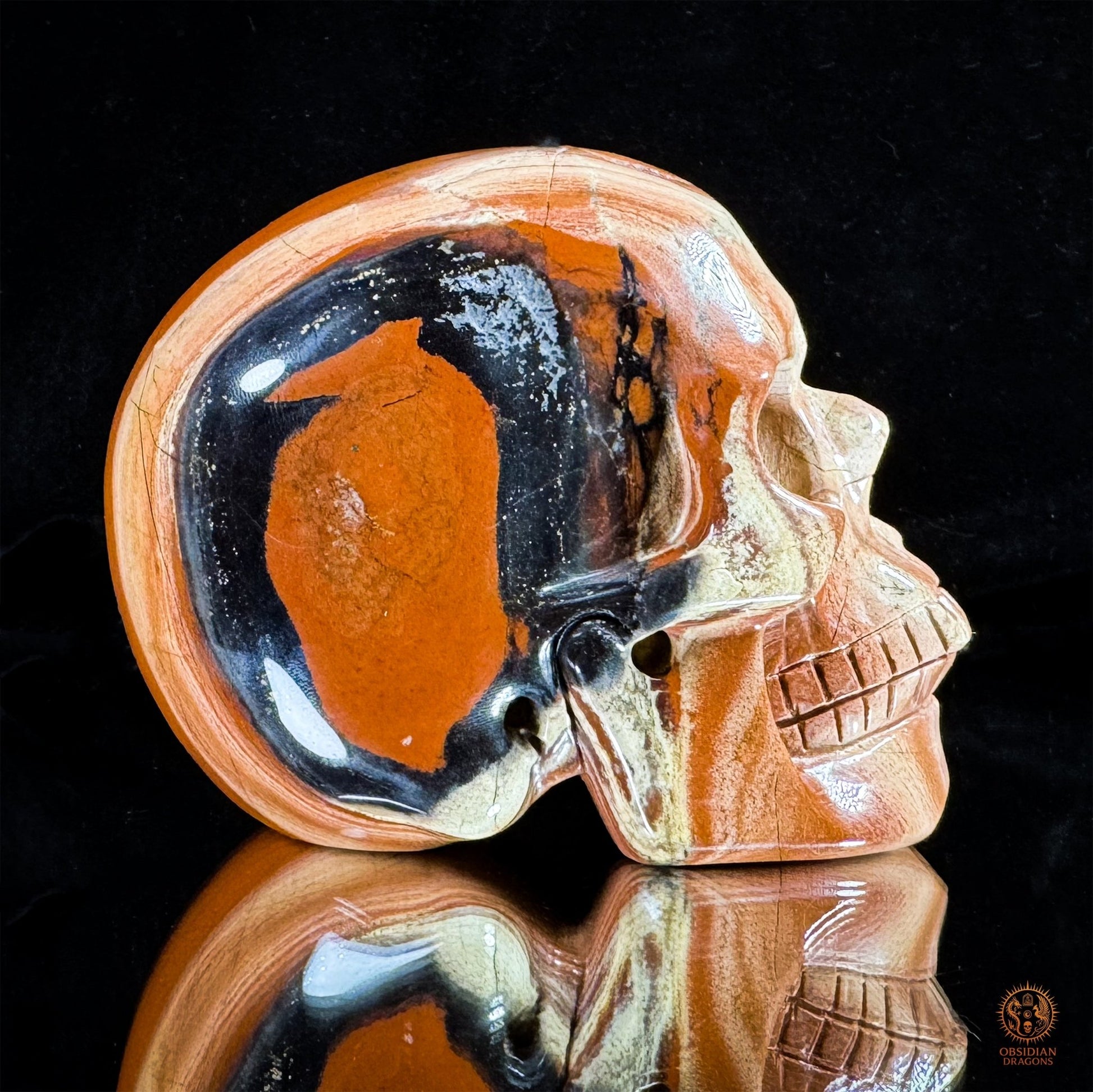 Crâne en Jaspe Rouge – Sculpture en Pierre Naturelle – Pièce Unique | obsidian dragons