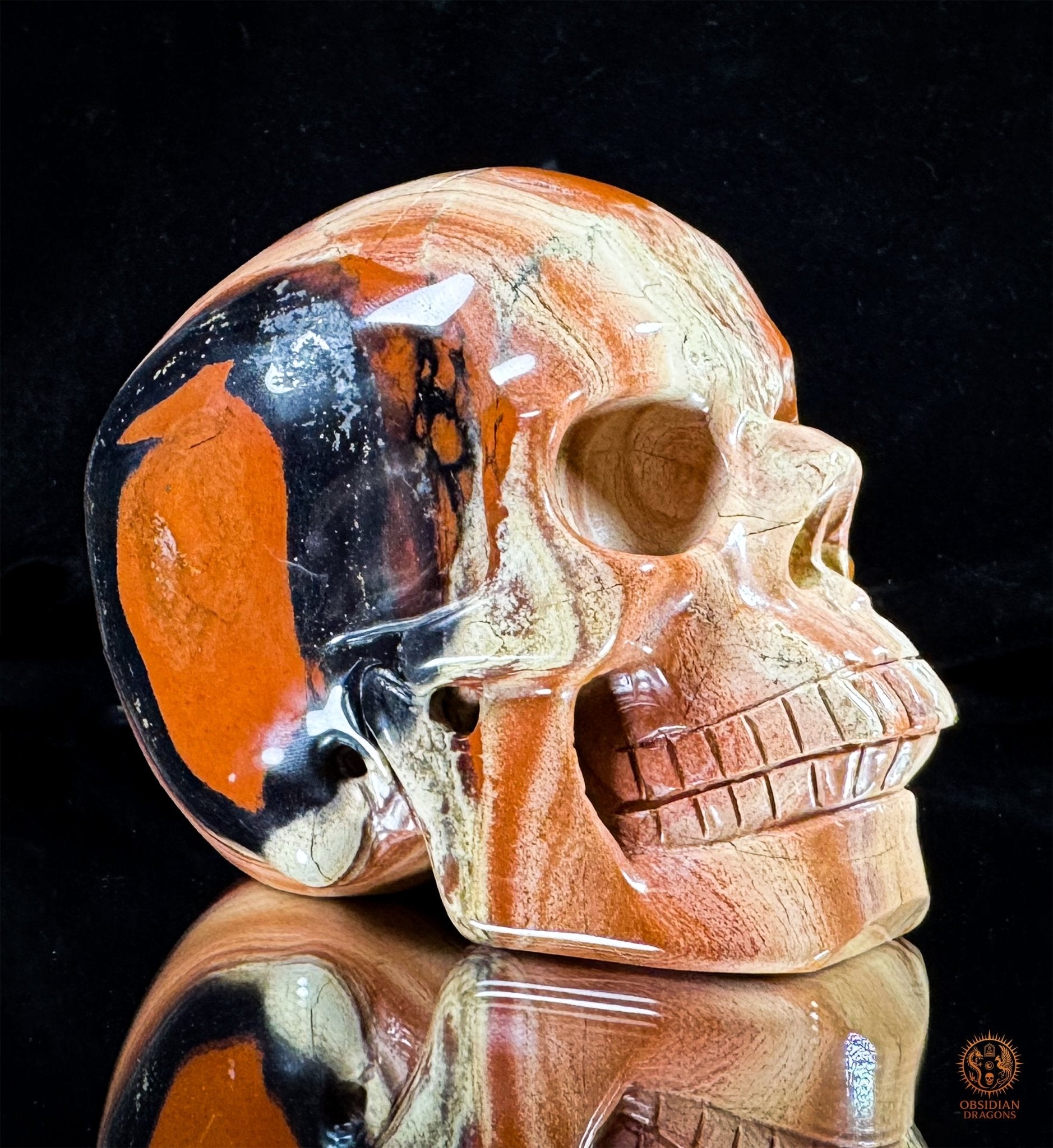 Crâne en Jaspe Rouge – Sculpture en Pierre Naturelle – Pièce Unique | obsidian dragons