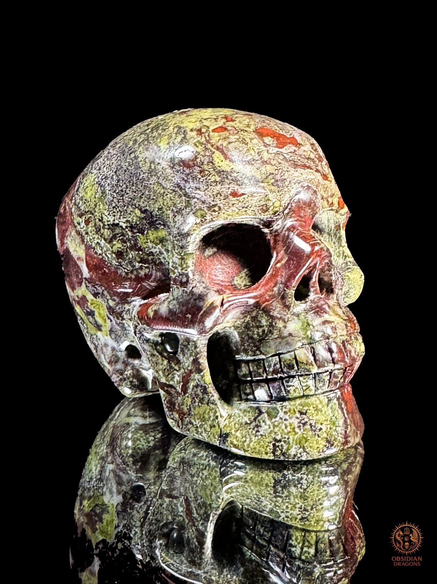 Crâne en Jaspe Sang de Dragon – Sculpture Artisanale | obsidian dragons