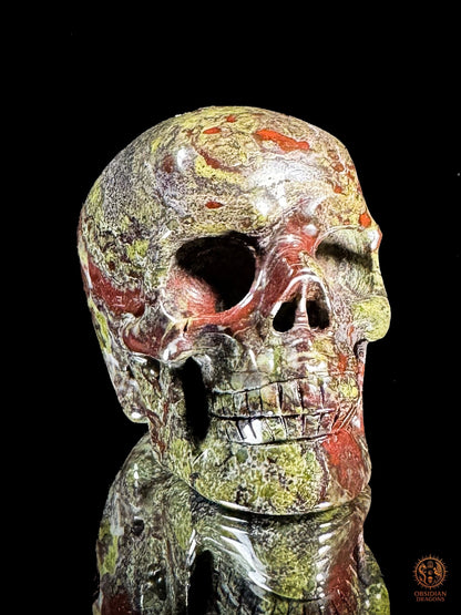 Crâne en Jaspe Sang de Dragon – Sculpture Artisanale | obsidian dragons
