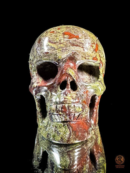 Crâne en Jaspe Sang de Dragon – Sculpture Artisanale | obsidian dragons