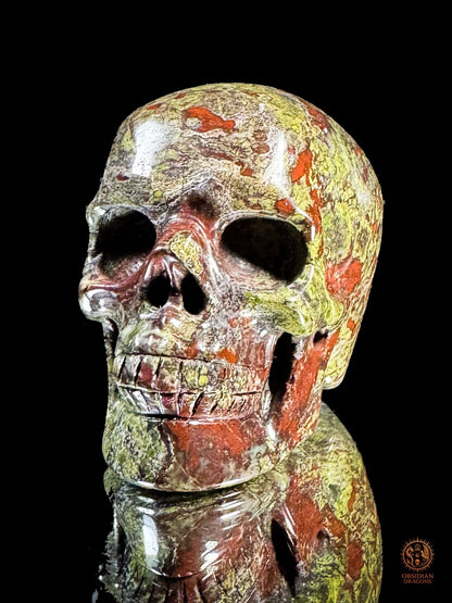 Crâne en Jaspe Sang de Dragon – Sculpture Artisanale | obsidian dragons