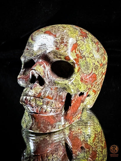 Crâne en Jaspe Sang de Dragon – Sculpture Artisanale | obsidian dragons