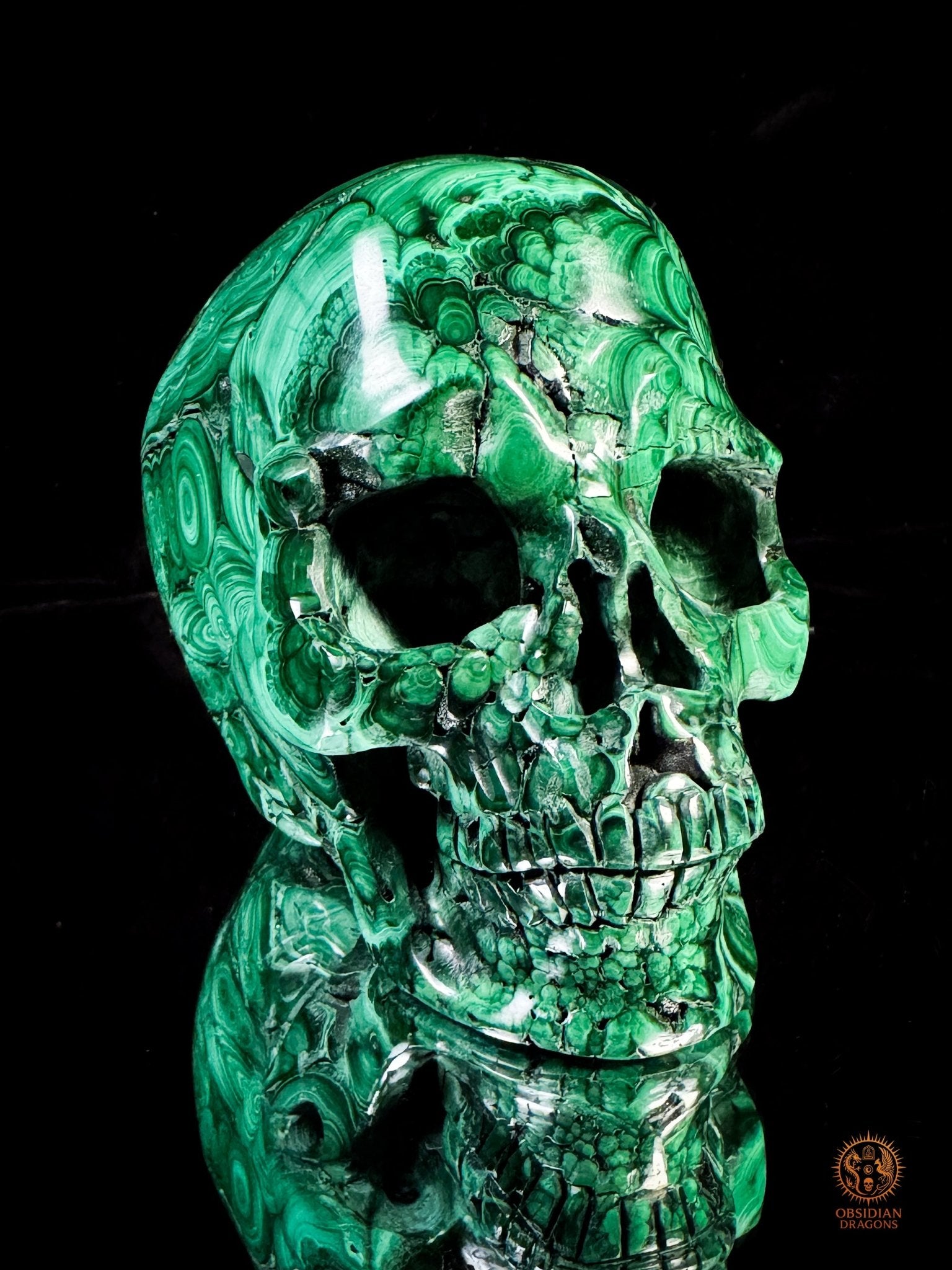 Crâne en Malachite Naturelle 3kg - Rare et exceptionnel | obsidian dragons