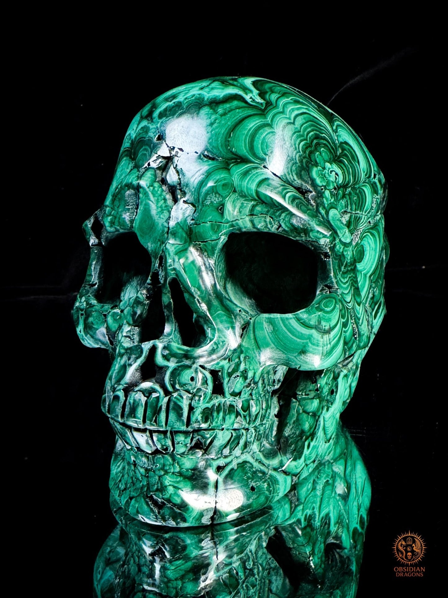 Crâne en Malachite Naturelle 3kg - Rare et exceptionnel | obsidian dragons