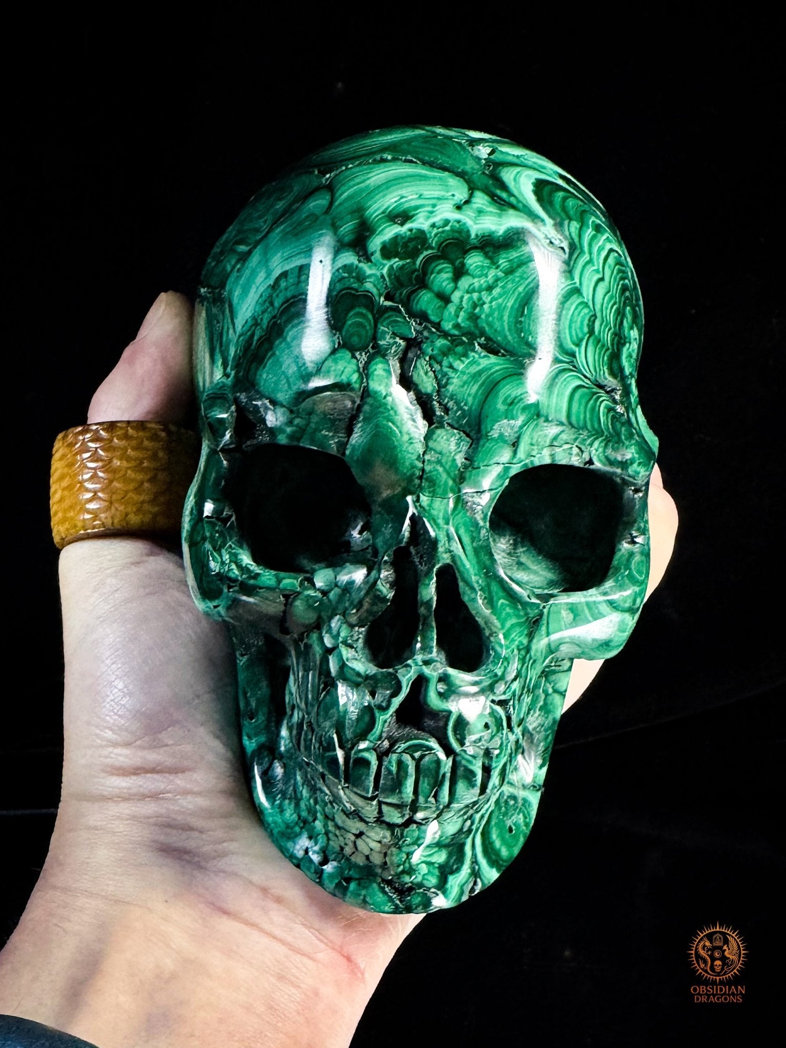 Crâne en Malachite Naturelle 3kg - Rare et exceptionnel | obsidian dragons