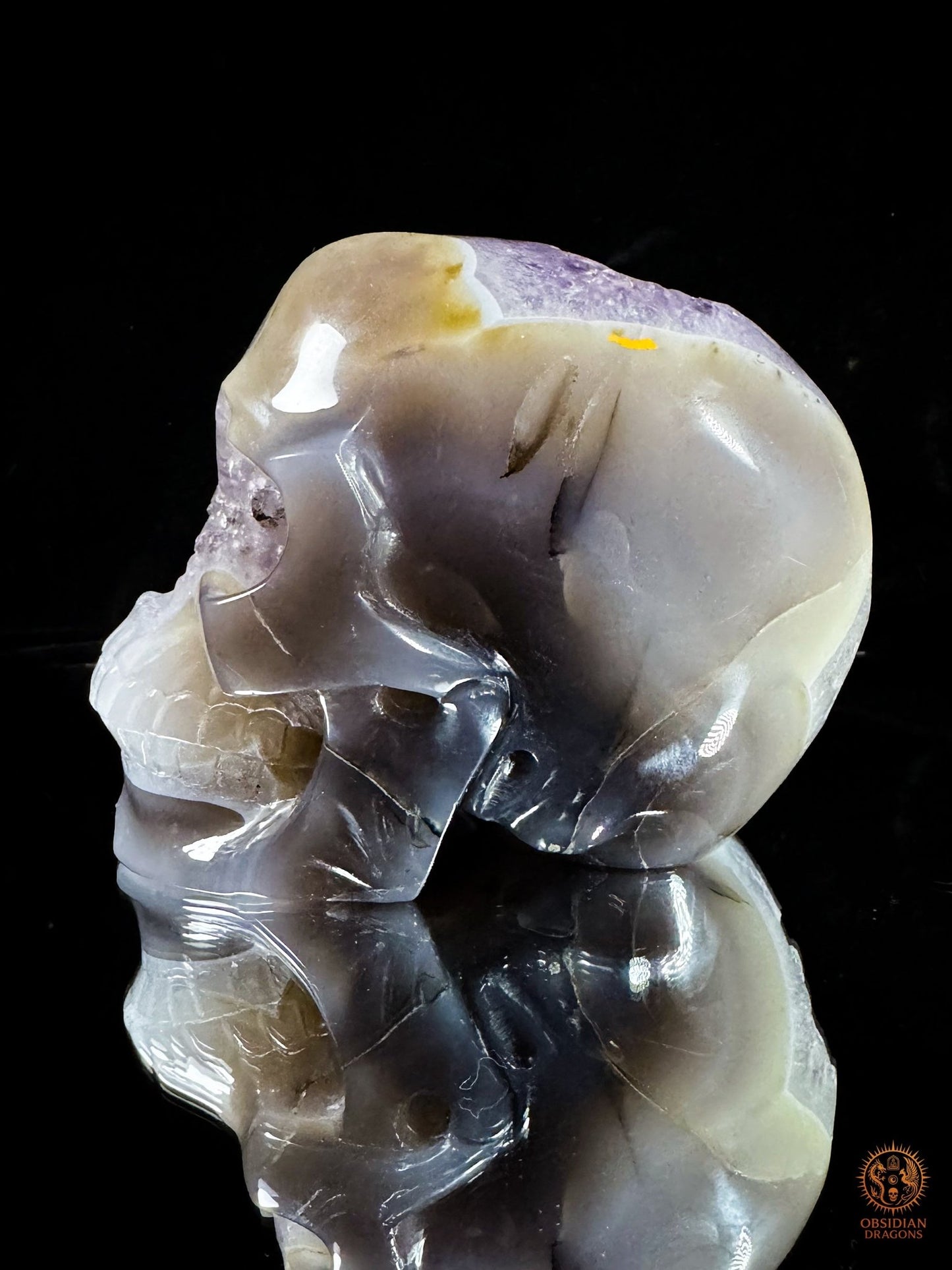 Crâne en géode d’améthyste naturelle XXL – Pièce maîtresse | obsidian dragons