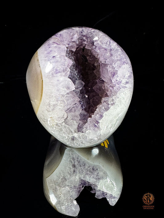 Crâne en géode d’améthyste naturelle XXL – Pièce maîtresse | obsidian dragons
