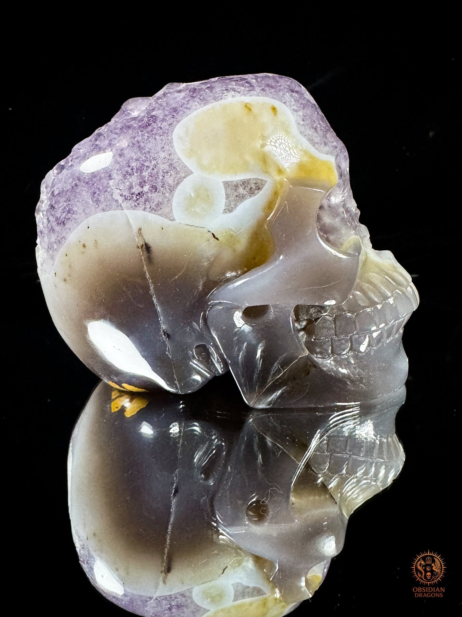 Crâne en géode d’améthyste naturelle XXL – Pièce maîtresse | obsidian dragons