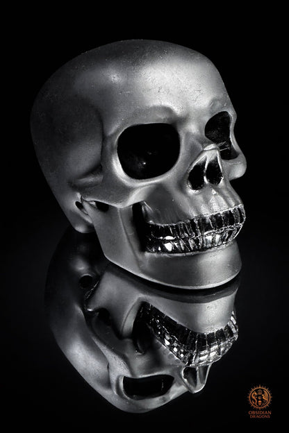 Crâne en obsidienne noire hyper réaliste poli/dépoli | obsidian dragons