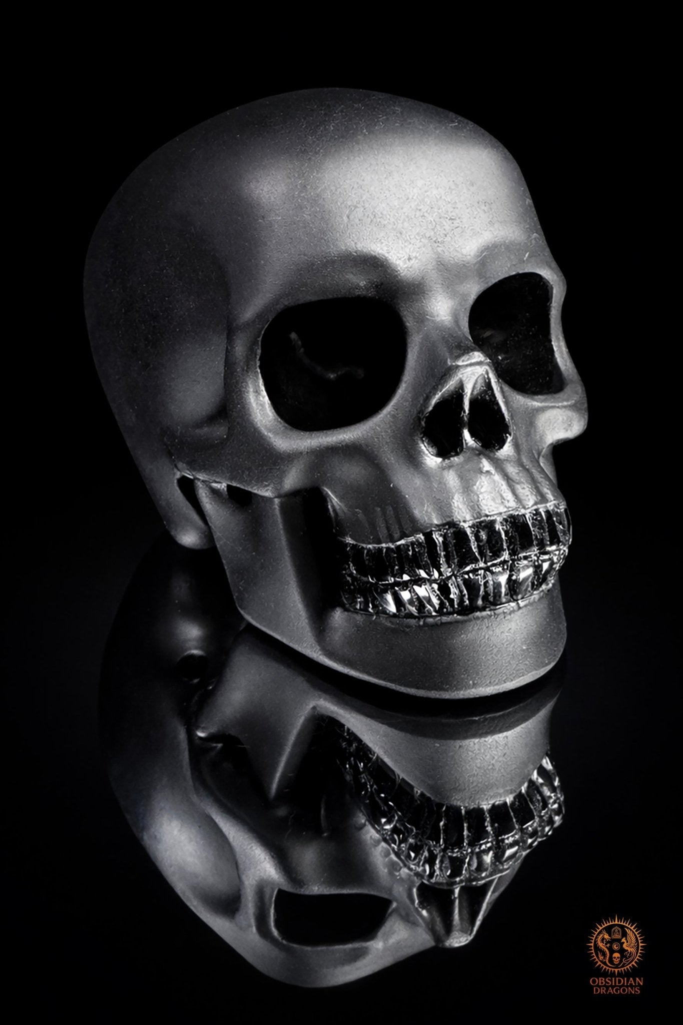 Crâne en obsidienne noire hyper réaliste poli/dépoli | obsidian dragons