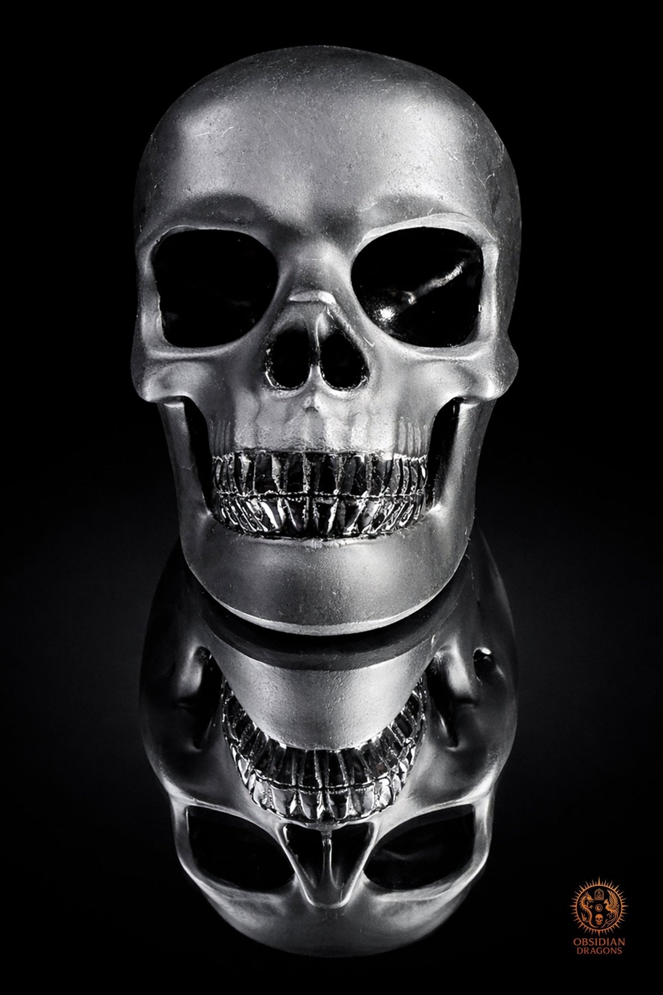 Crâne en obsidienne noire hyper réaliste poli/dépoli | obsidian dragons