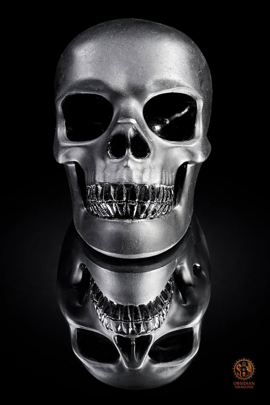 Crâne en obsidienne noire hyper réaliste poli/dépoli | obsidian dragons