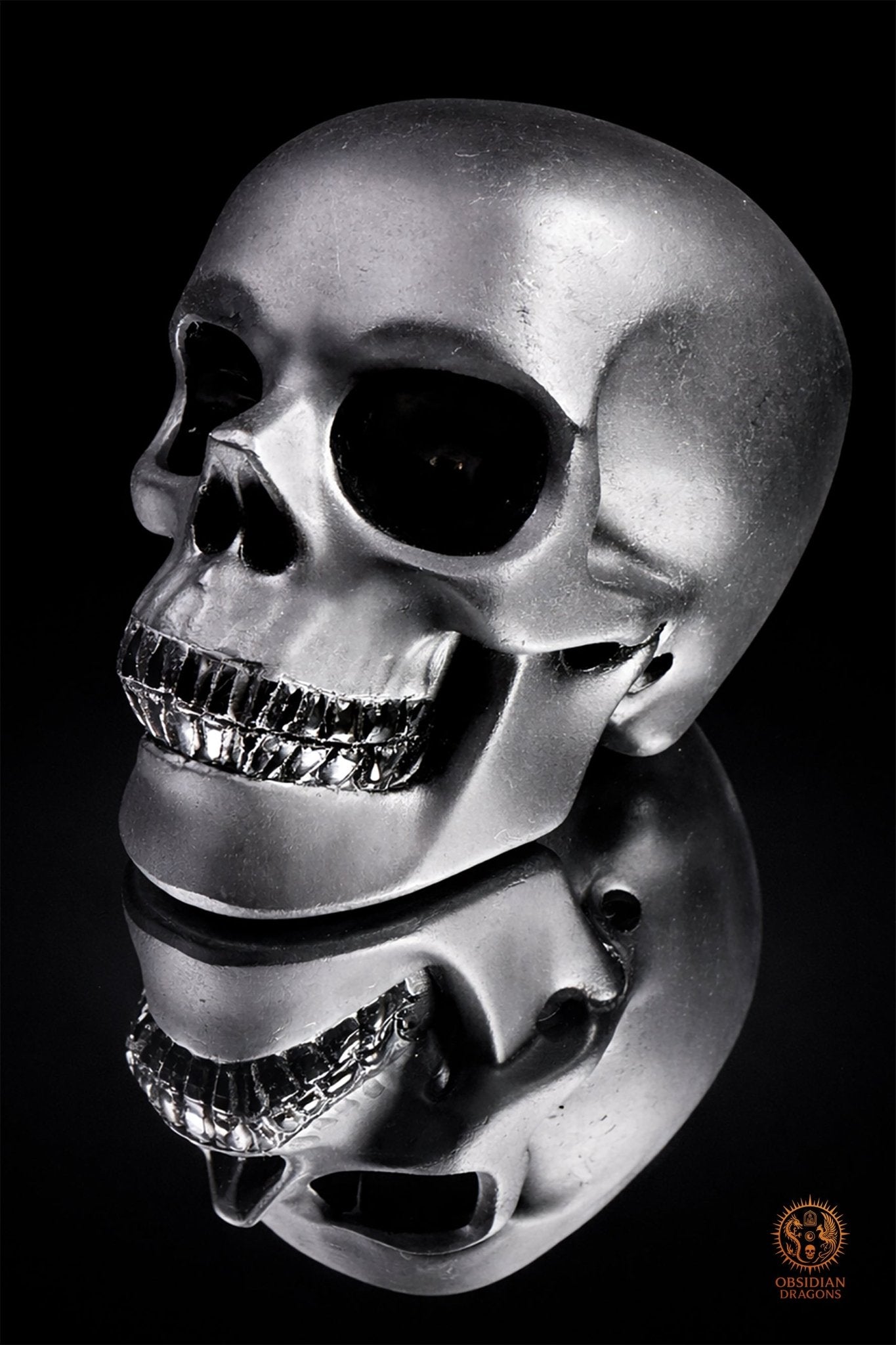 Crâne en obsidienne noire hyper réaliste poli/dépoli | obsidian dragons