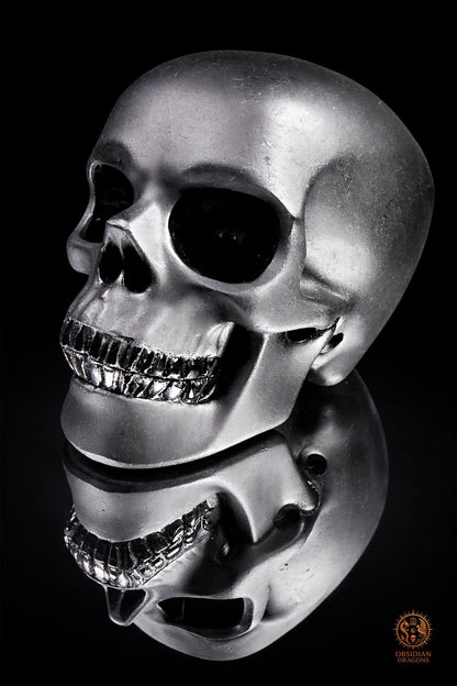 Crâne en obsidienne noire hyper réaliste poli/dépoli | obsidian dragons