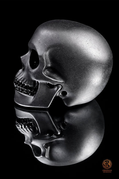 Crâne en obsidienne noire hyper réaliste poli/dépoli | obsidian dragons
