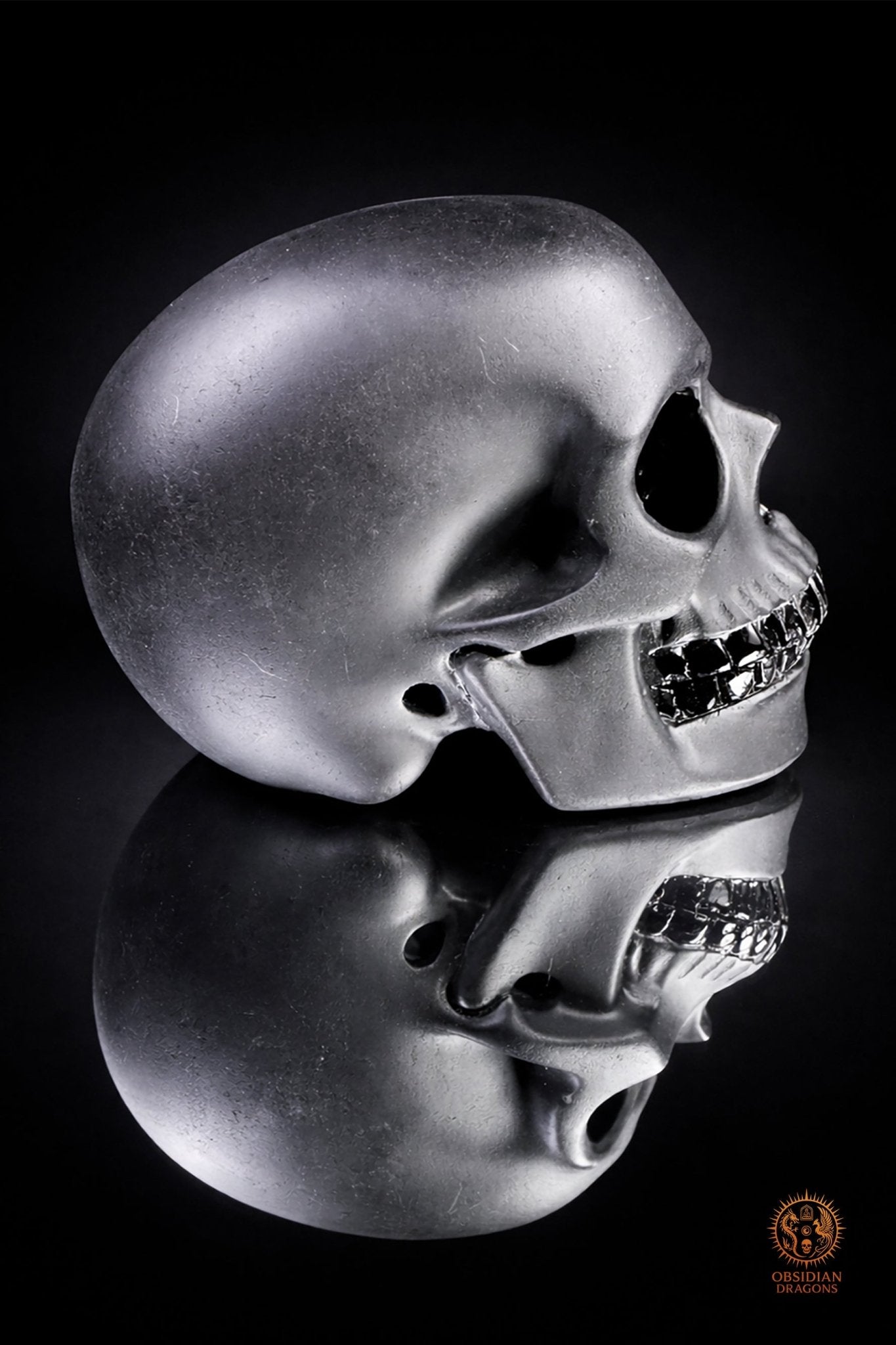 Crâne en obsidienne noire hyper réaliste poli/dépoli | obsidian dragons