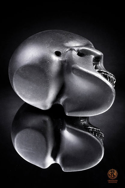 Crâne en obsidienne noire hyper réaliste poli/dépoli | obsidian dragons