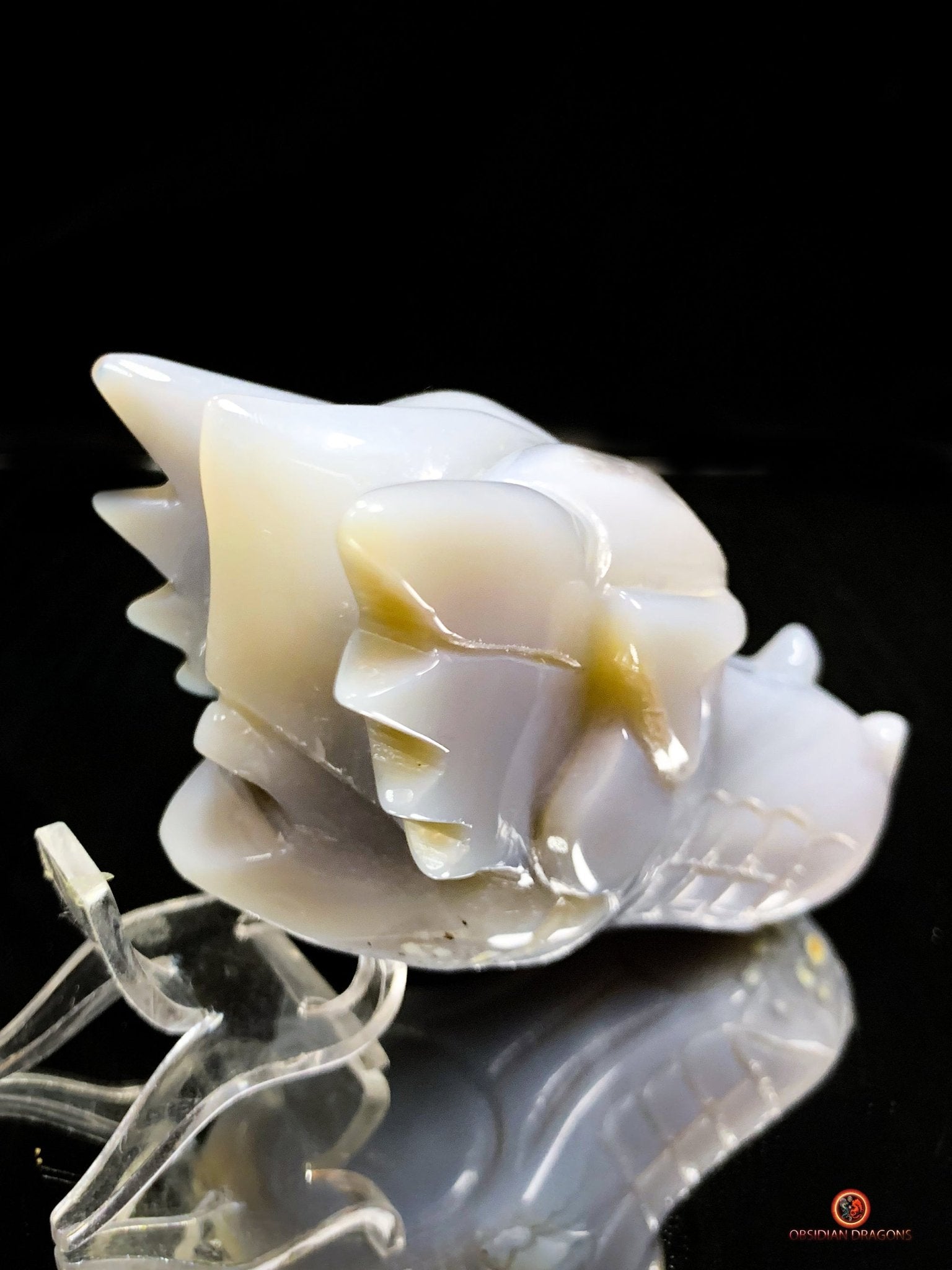Crâne de Dragon en Géode de Quartz dans Agate – Ancrage et Lumière | obsidian dragons
