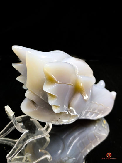 Crâne de Dragon en Géode de Quartz dans Agate – Ancrage et Lumière | obsidian dragons
