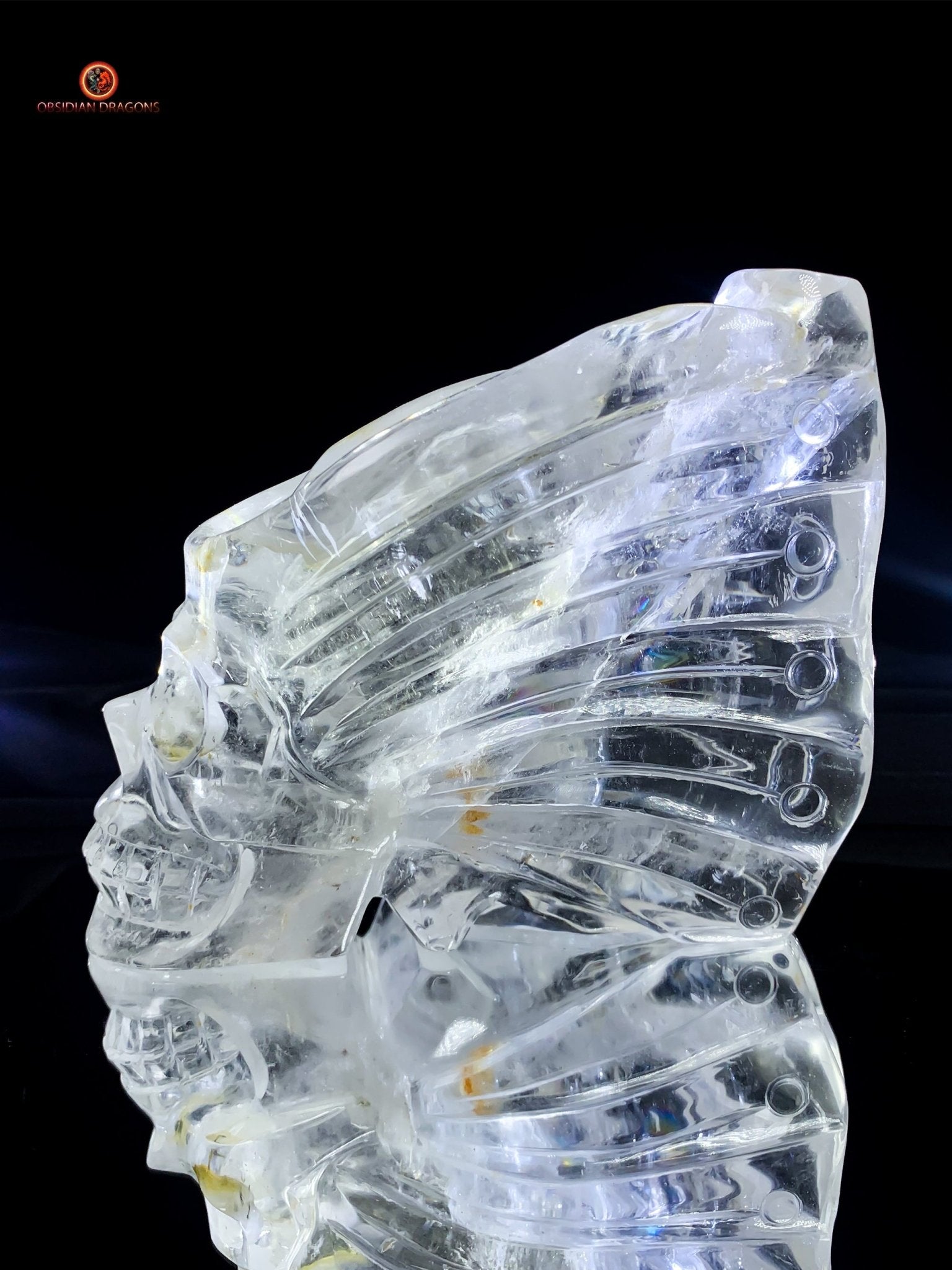 Crâne de Cristal Ailé - Encensoir en Cristal de Roche Pur | obsidian dragons